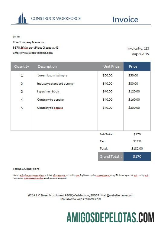 em branco Modelo de fatura de arquitetura grátis